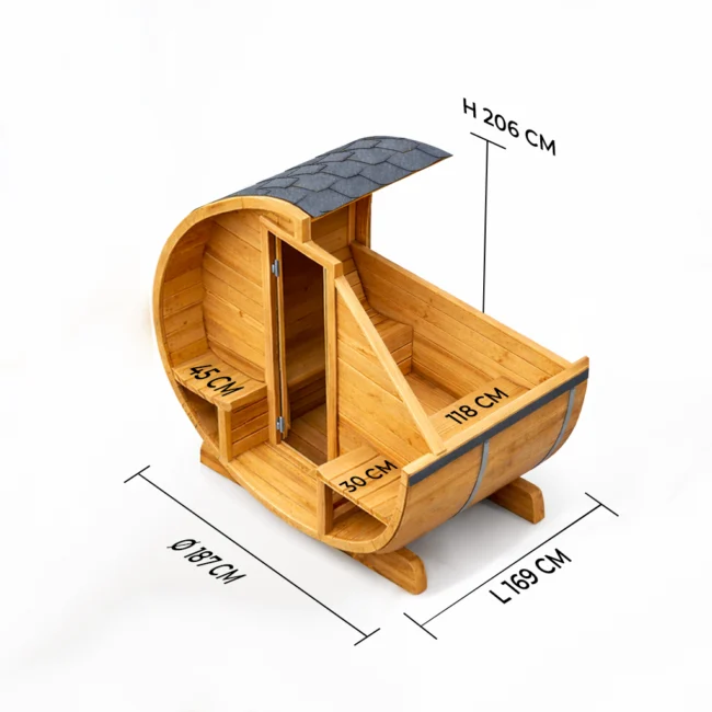 Autre point de vue sur le Barrelsauna TR170 - Halfglas