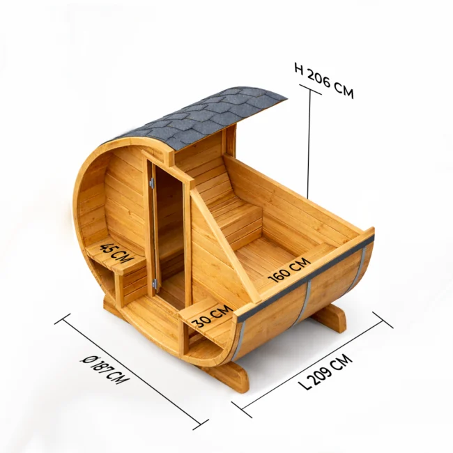 Autre point de vue sur le Barrelsauna TR210 - Halfglas