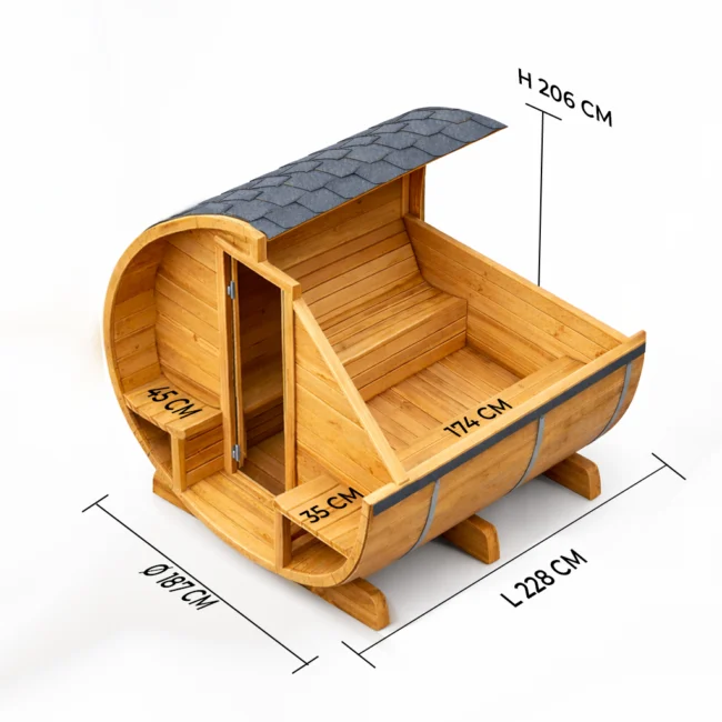 Autre point de vue sur le Barrelsauna TR230 - Halfglas