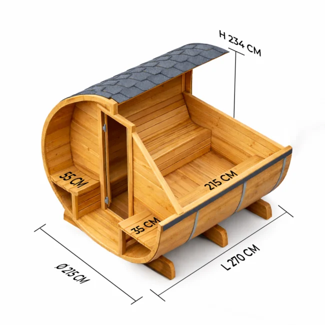 Autre point de vue sur le Barrelsauna TR270 - Halfglas