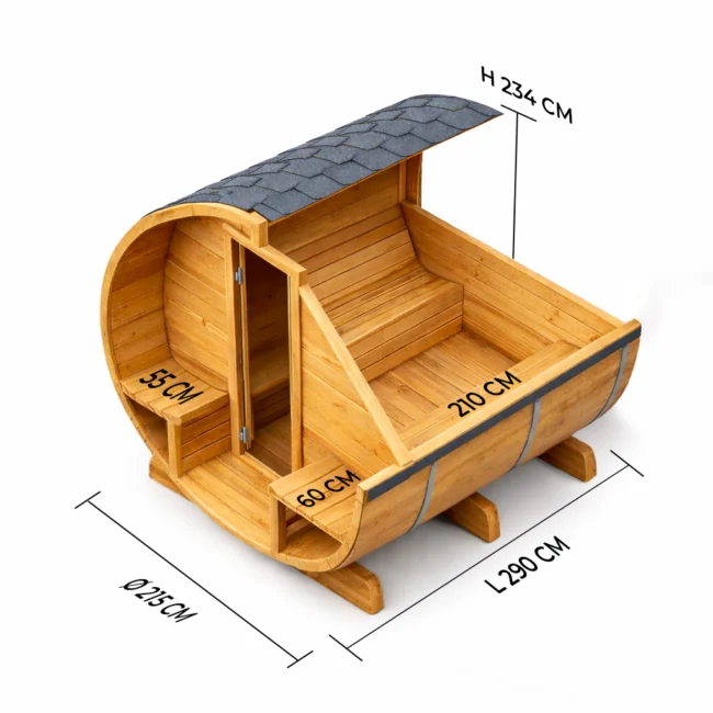 Autre point de vue sur le Barrelsauna TR300 - Halfglas