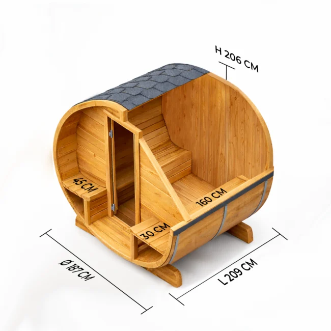 Autre point de vue sur le Barrelsauna TR210