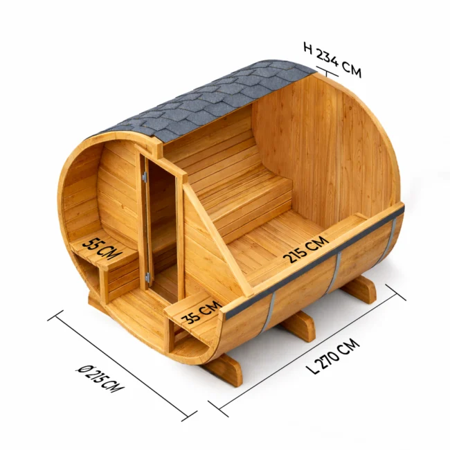 Autre point de vue sur le Barrelsauna TR270