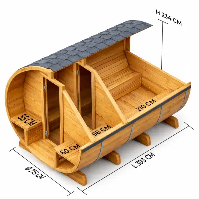 Autre point de vue sur le Barrelsauna TR400 - Half glas