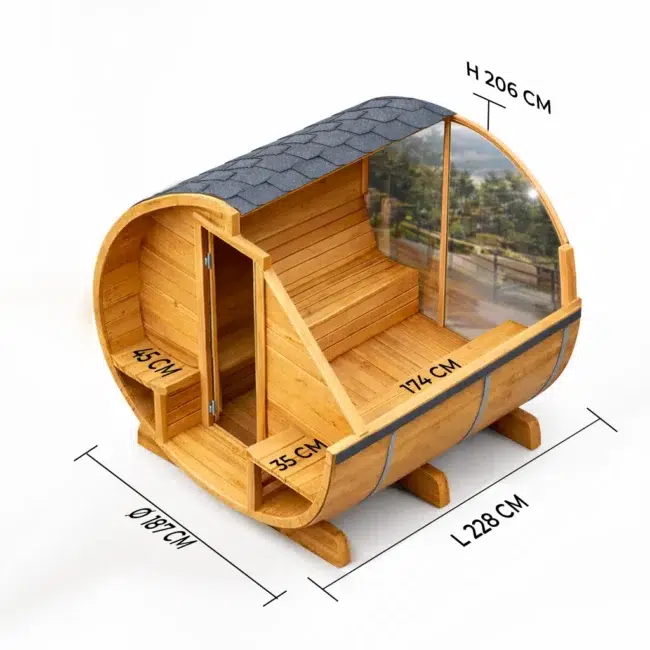 Autre point de vue sur le Barrelsauna TR230 - Glazen achterwand